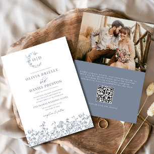 BlumenFrench Monogram Foto Dusty Blue Wedding Einladung