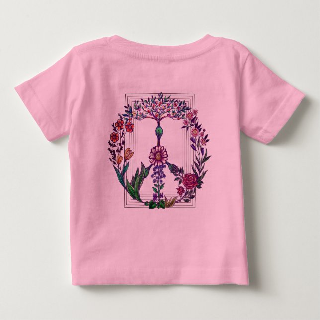 Blumenfrieden - einfaches, modernes rosa Blume Pow Baby T-shirt (Rückseite)