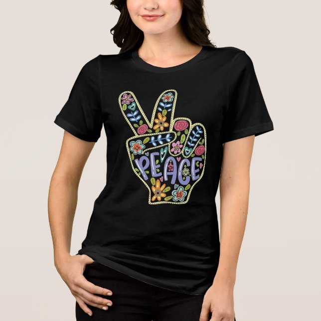Blumenfriedenssigne T - Shirt - farbenfrohe Hippie (Vorderseite)