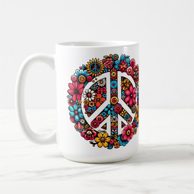 Blumenfriedzeichen Symbol für Farbbilderkunst Kaffeetasse (Links)