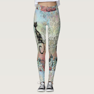 Blumenfrühjahrpaisley-Katzen-Silhouette-Leggings Leggings