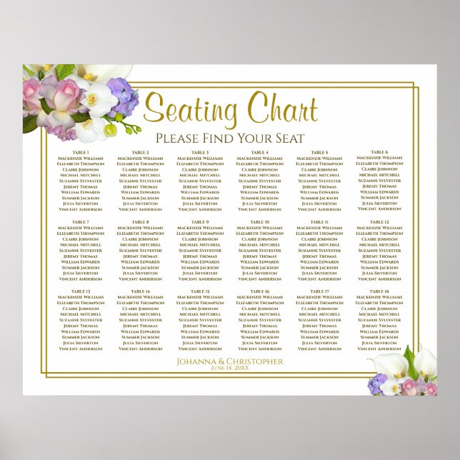 Blumenfrühling 18 Tabelle Hochzeitssitzdiagramm Poster (Vorne)