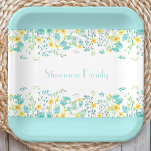 Blumenfrühling Blau Gelbe Wildblumen Familienname Pappteller