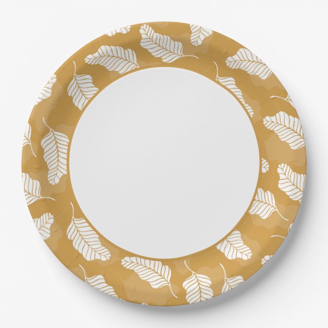 Blumenfrühling | Goldene und weiße Blätter Pappteller (Vorderseite)