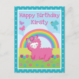 Blumenfrühling Rosa Lama und Regenbogen Geburtstag Postkarte