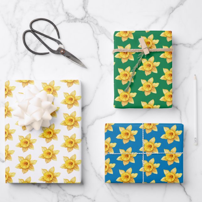 Blumenfrühling Wasserfarbe Gelbe Daffodin Geschenkpapier Set (Vorderseite)