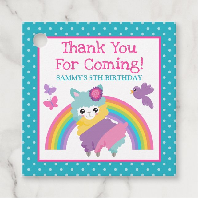 Blumenfrühlingstrauß Llama & Rainbow Birthday Geschenkanhänger (Vorderseite)