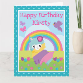 Blumenfrühlingstrauß Llama & Rainbow Birthday Karte