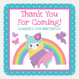 Blumenfrühlingstrauß Llama & Rainbow Birthday Quadratischer Aufkleber