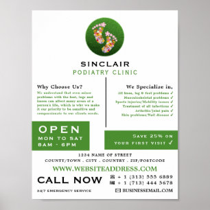 Blumenfußabdrücke, Podiatrie-Klinik, Podiatrist Poster