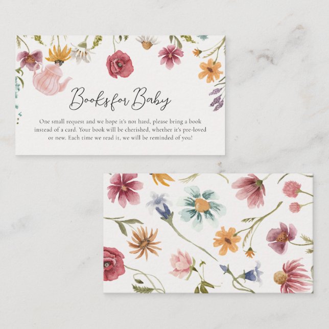 Blumengarnitur Tea Babydusche Bücher für Babykarte Begleitkarte (Vorne/Hinten)