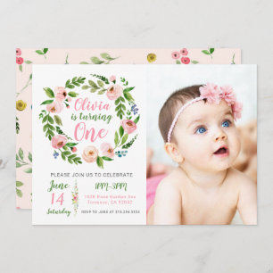 Blumengarten 1. Geburtstag Einladung Girl Foto