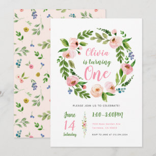 Blumengarten 1. Geburtstag Einladung Peony Girl