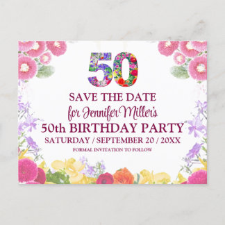 Blumengarten 50. Geburtstag - Elegant 50 Save the  Postkarte
