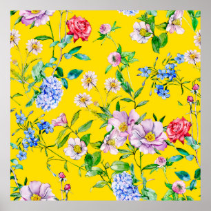 Blumengarten Aquarellmuster Poster