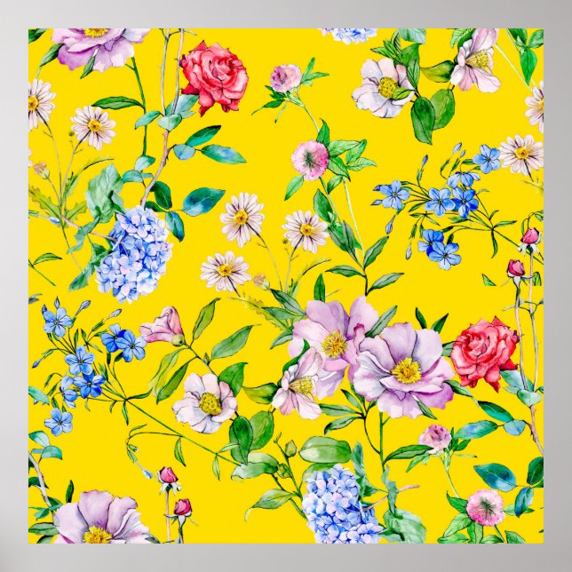 Blumengarten Aquarellmuster Poster (Vorne)