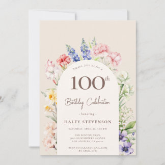 Blumengarten Arch Whimsical Beige 100. Geburtstag Einladung