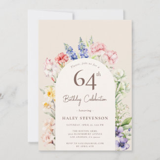 Blumengarten Arch Whimsical Beige 64. Geburtstag Einladung