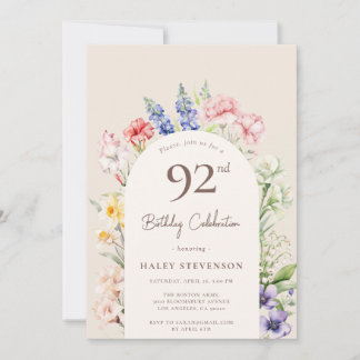Blumengarten Arch Whimsical Beige 92. Geburtstag Einladung
