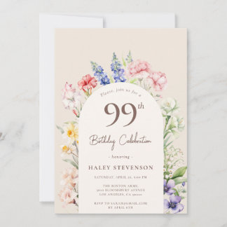 Blumengarten Arch Whimsical Beige 99. Geburtstag Einladung