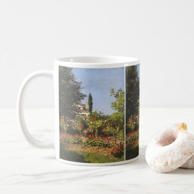 Blumengarten auf Sainte-Adresse von Claude Monet Kaffeetasse (Mit Donut)