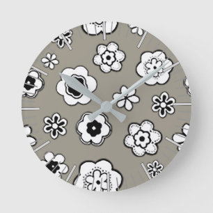 Blumengarten aus hellem Stahl Grau Runde Wanduhr