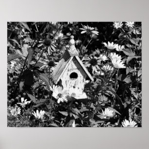 Blumengarten Bird House Schwarz-weiß Print Poster