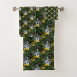 Blumengarten Birdhouse Natur Art Muster Badhandtuch Set