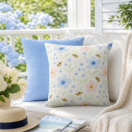 Blumengarten Blaue rosa Blumen mit Bienen Kissen