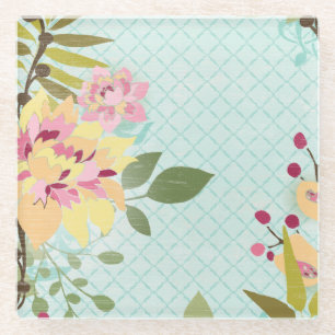 Blumengarten, blauer Hintergrund Glasuntersetzer