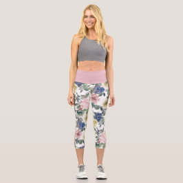Blumengarten Blauer Rose Blauer Creme Weißer Champ Capri Leggings