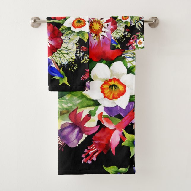 Blumengarten Blume Narcissus Blätter Weiß Rot Badhandtuch Set (Insitu)