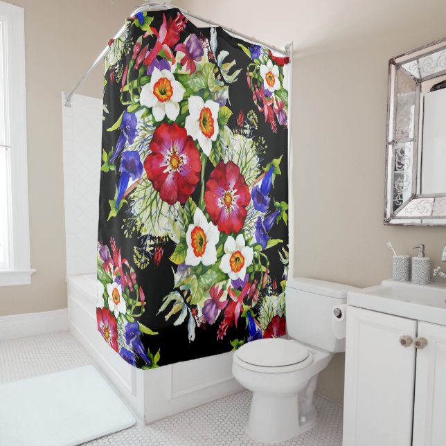 Blumengarten Blume Narcissus Blätter Weiß Rot Duschvorhang (Beispiel)