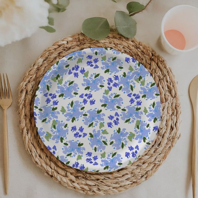 Blumengarten Blumengarten Teller (Blue watercolor floral garden baby or bridal shower paper plates.)
