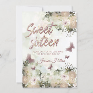 Blumengarten Butterfly 16 . Geburtstag Einladung