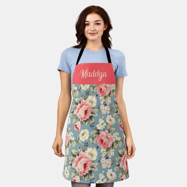 Blumengarten Cottage Monogramm Name Schürze (Getragen)