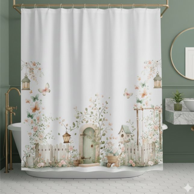 Blumengarten-Duschvorhang Duschvorhang (cute whimsical elegant pretty cottagecore floral garden shower curtain)