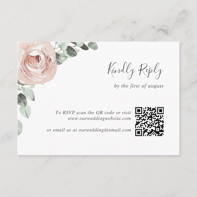 Blumengarten Dusty Rose QR Code Wedding RSVP Karte (Vorderseite)