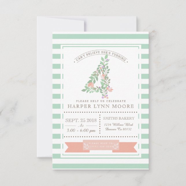 Blumengarten | Einladung zum ersten Geburtstag (Vorderseite)