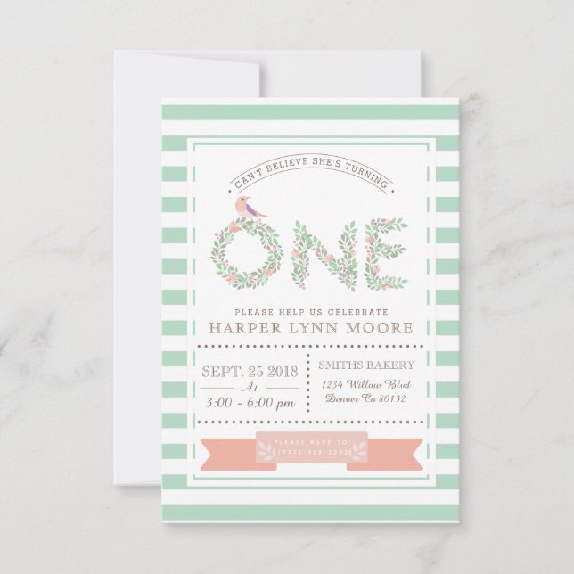 Blumengarten | Einladung zum ersten Geburtstag (Vorderseite)