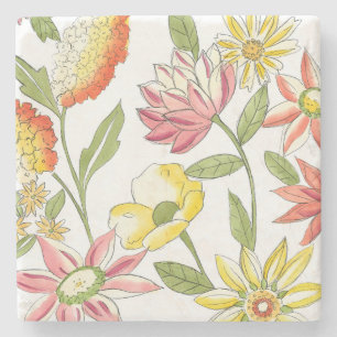 Blumengarten-Entwurf mit weißem Hintergrund Steinuntersetzer