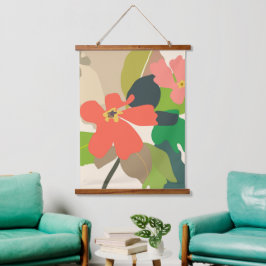 Blumengarten - Farbblöcke Wandteppich Mit Holzrahmen