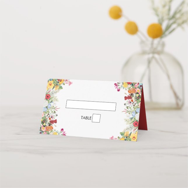 Blumengarten Farbige Blumen Hochzeit Platzkarte (Vorderseite)