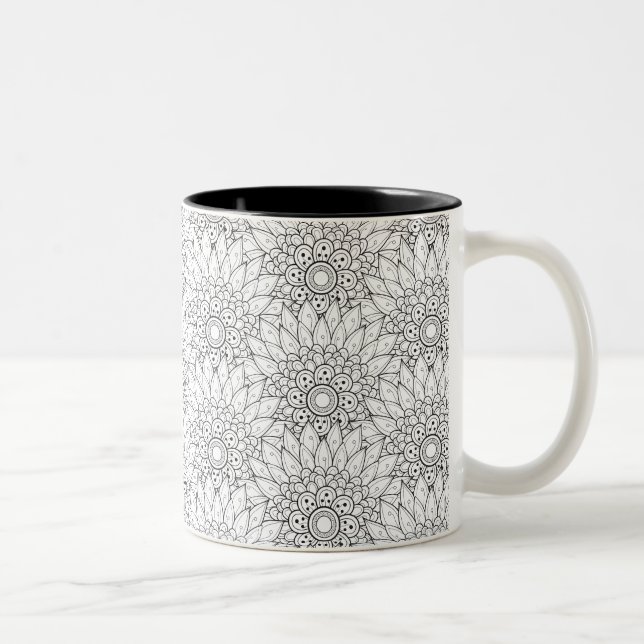 Blumengarten-Gekritzel Zweifarbige Tasse (Rechts)