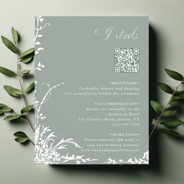 Blumengarten Hochzeit QR-Code Details Salbeigrün Begleitkarte (Von Creator hochgeladen)