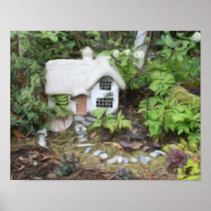 Blumengarten Hütte Gouache Malerei Poster