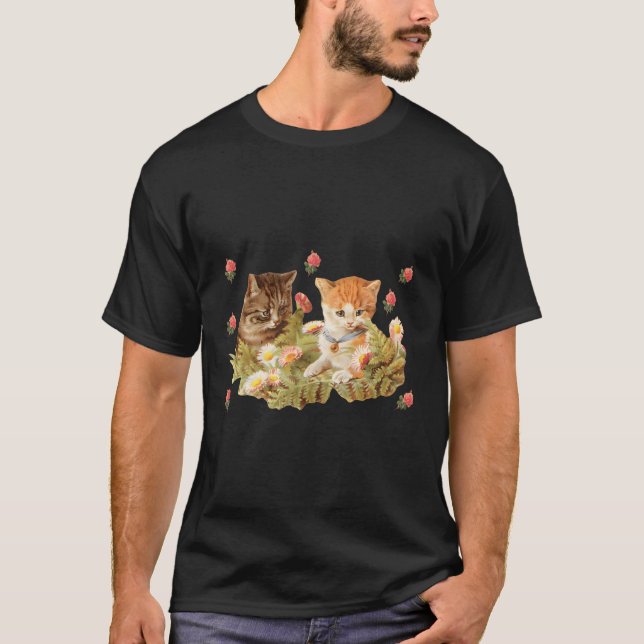 Blumengarten Kitten Muster Kernkatze T-Shirt (Vorderseite)