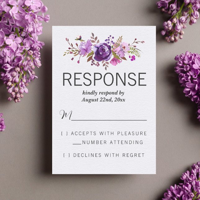 Blumengarten Lila Violettau Hochzeit RSVP Karte (Von Creator hochgeladen)
