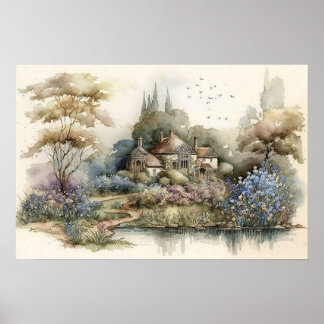 Blumengarten Mama Vintag Wasserfarbe Poster