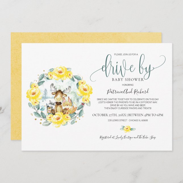 Blumengarten mit Babydusche Einladung (Vorne/Hinten)